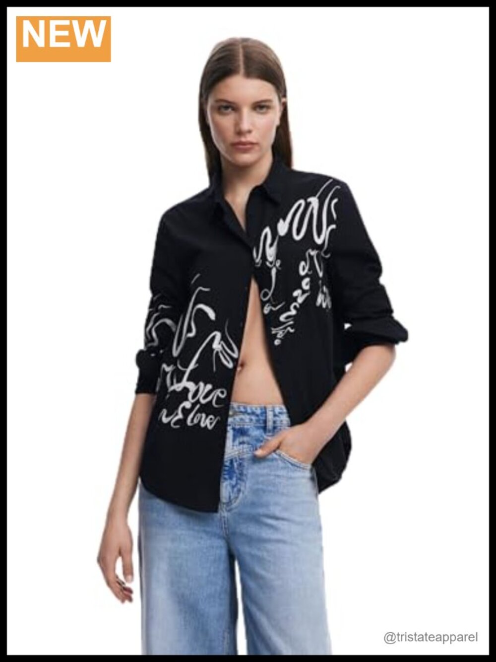 Women's Cotton Letter Print Button Down Shirt Long Sleeve